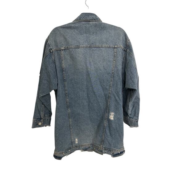 Blank NYC Denim Jacket Women Large Blue Jean Studded Distressed Oversized Cotton - Picture 2 of 5